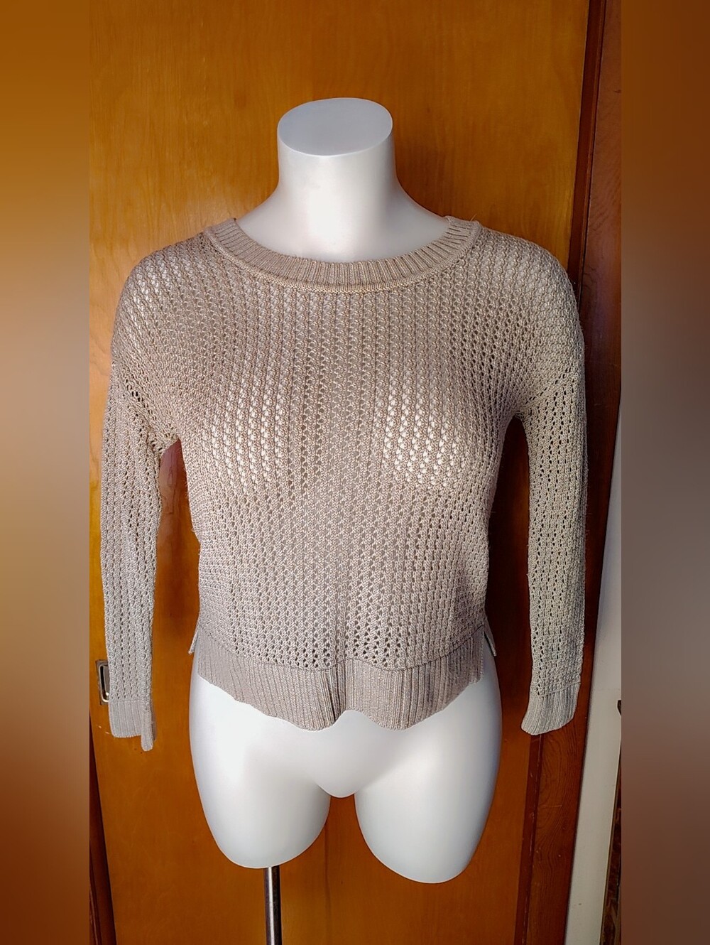 Coldwater Creek Light Beige Open-Weave Crewneck Sweater Size L